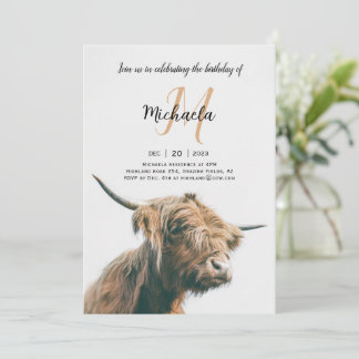 Invitación Retrato de vaca de Highland nombre personalizado m