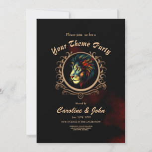 Invitación Retrato estilizado de cabeza de león en marco de M