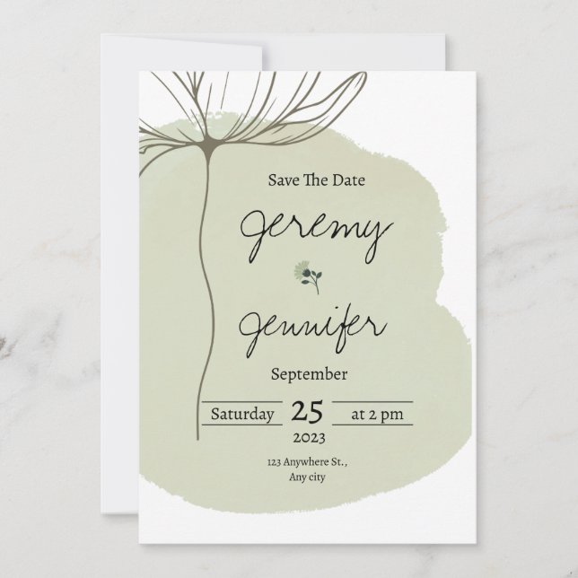 Invitación Retrato minimalista en acuarela verde (Anverso)