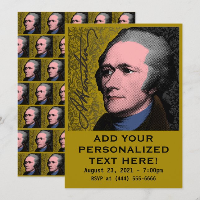 Invitación Retrato Pop Art de Alexander Hamilton (Anverso / Reverso)