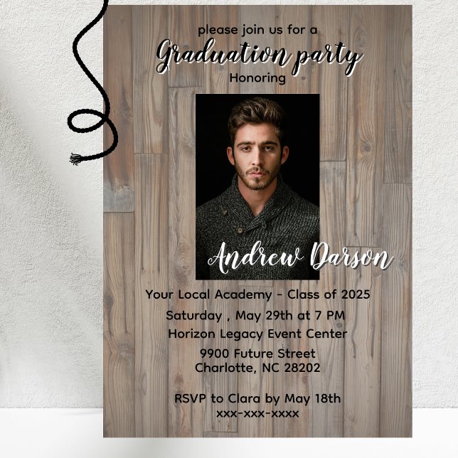 Invitación Retrato rústico de madera Fiesta de graduación Inv (Subido por el creador)