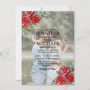 Invitación Retrato superpuesto Foto Boda de Rosas QR