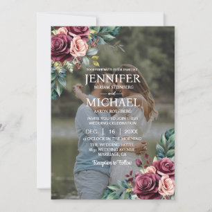 Invitación Retrato superpuesto Foto Boda de Rosas QR