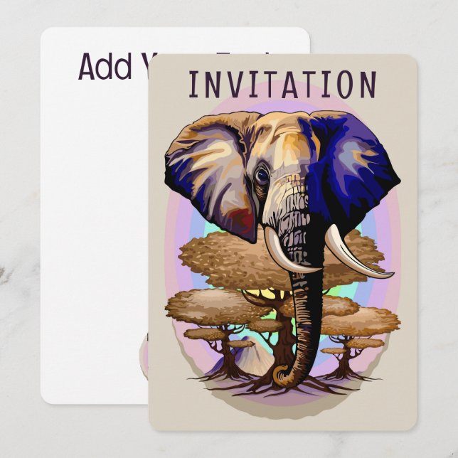 Invitación Retrato surrealista de elefante africano (Anverso / Reverso)
