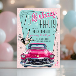 Invitación Retro 1950s Glam Pink Vintage Car Birthday Party