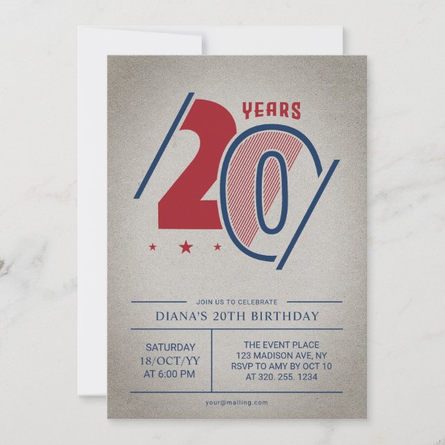Invitación Retro 20 cumpleaños (Anverso)