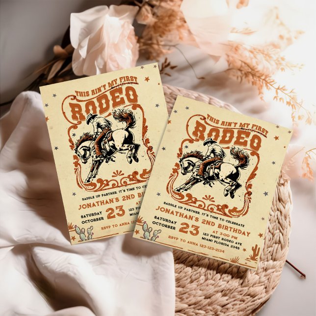 Invitación Retro 2.º cumpleaños rodeo occidental de vaquero (Subido por el creador)
