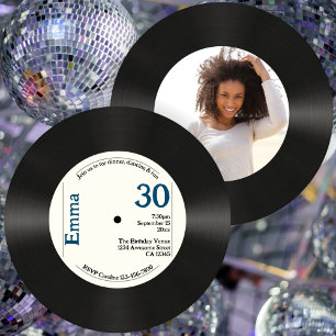 Invitación Retro 30.ª Fotos Faux Vinyl Record Music