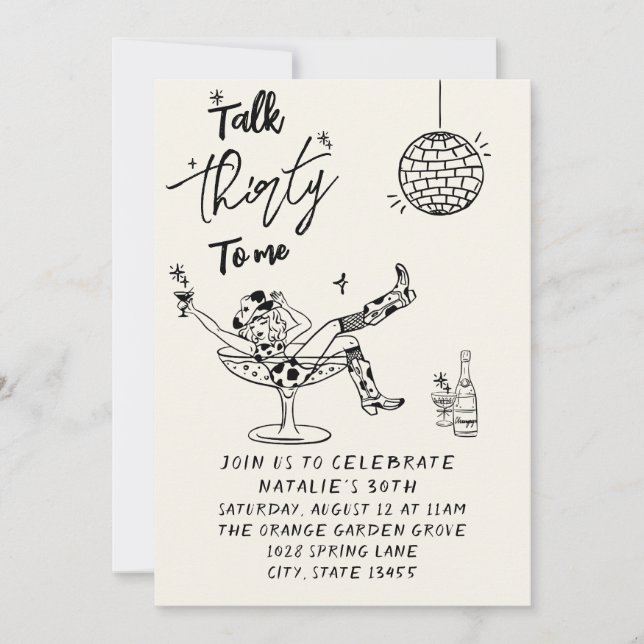 Invitación Retro 30.º Chica De Vacas Habla Treinta Para Mí Cu (Anverso)