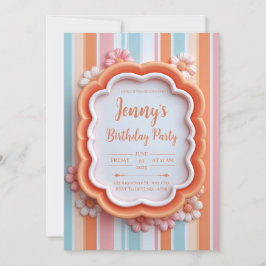 Invitación Retro 3D Gummy Flower Striped Frame Birthday