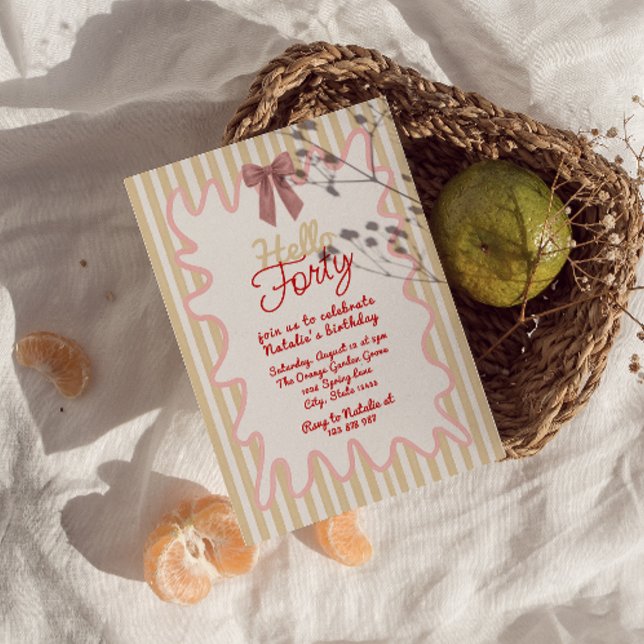 Invitación Retro 40th Hand Pintado Bow Hello Cuarenta Birthda (Subido por el creador)