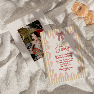 Invitación Retro 40th Hand Pintado Hola Cuarenta Fotos Cumple
