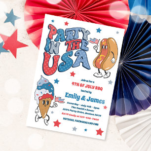 Invitación Retro 4 De Julio Fiesta En El Fiesta BBQ De EEUU