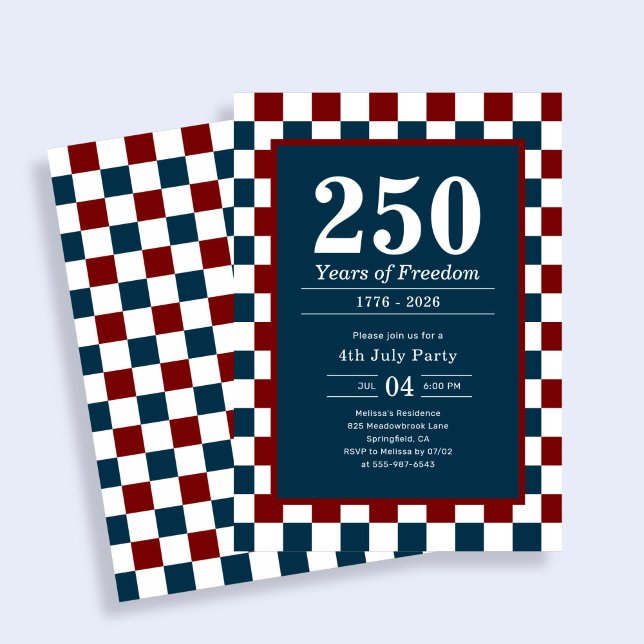 Invitación Retro 4th of July 250 Years Party Checkered (Subido por el creador)
