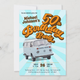 Invitación Retro 50.º cumpleaños Fiesta de diversión de autom