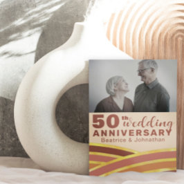 Invitación Retro 50 Aniversario del Boda Foto Negra y Oro