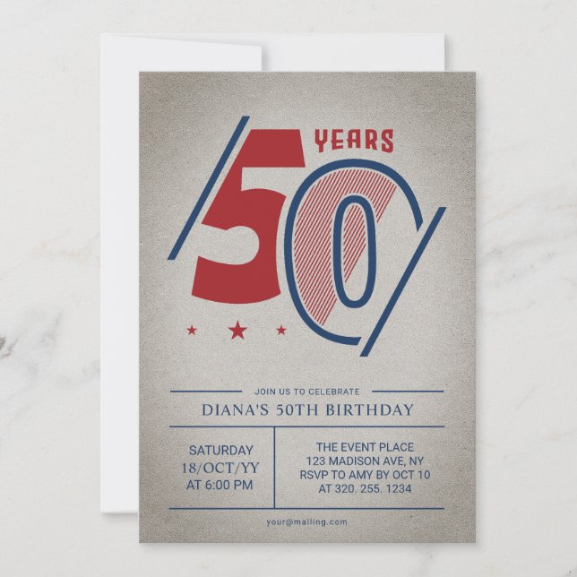 Invitación Retro 50 cumpleaños (Anverso)
