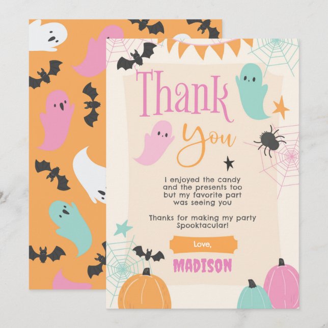 Invitación Retro 50s Halloween Party Thank You Card (Anverso / Reverso)