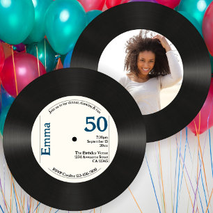 Invitación Retro 50th Birthday Photo Faux Vinyl Record Music
