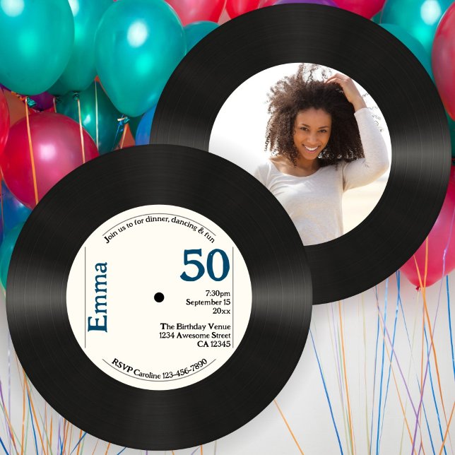 Invitación Retro 50th Birthday Photo Faux Vinyl Record Music (Subido por el creador)