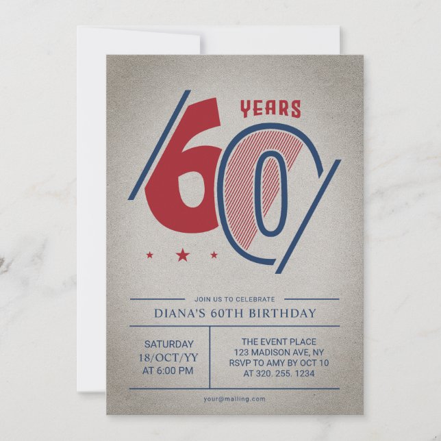 Invitación Retro 60 cumpleaños (Anverso)