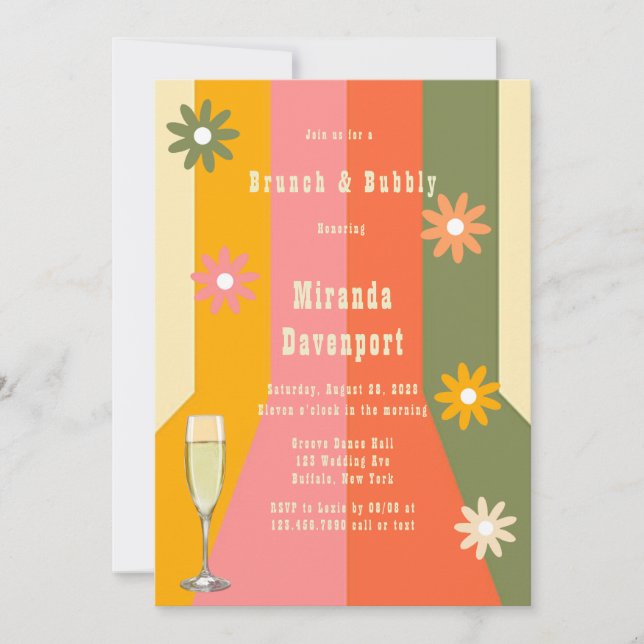 Invitación Retro 60 Groovy Stripes Bridesmaids Luncheon (Anverso)