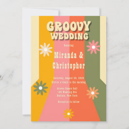 Invitación Retro 60s 70s Bandas Hippie Flor Groovy Boda