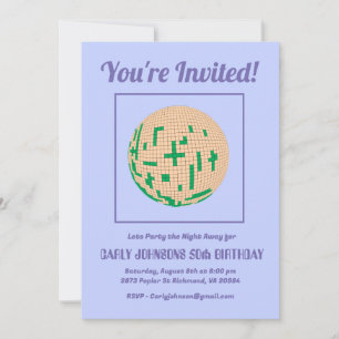 Invitación Retro 70 Disco morado verde amarillo 50 cumpleaños