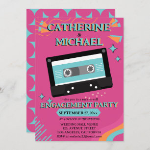 Invitación Retro 70 Music Cassette Tape Groovy Fuchsia Fun