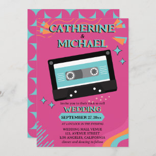 Invitación Retro 70 Music Cassette Tape Groovy Fuchsia Fun