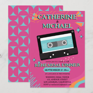 Invitación Retro 70 Music Cassette Tape Groovy Fuchsia Fun