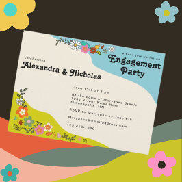 Invitación Retro 70's Decorative Floral Engagement Party
