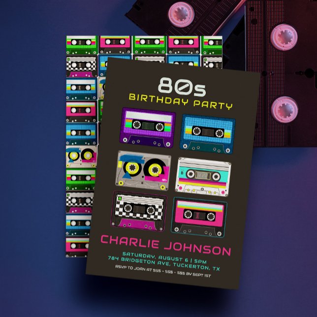 Invitación Retro 80 90 Funky Neon Cassette Cinta Cumpleaños (Subido por el creador)