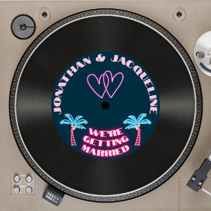 Invitación Retro 80 Boda de grabación de Neon Vinyl Tropical