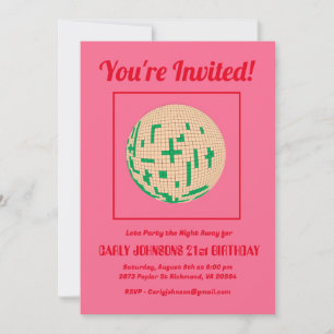 Invitación Retro 80 Hot Pink Red Green Disco 21st Birthday