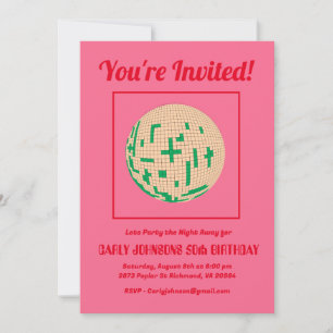 Invitación Retro 80 Hot Pink Red Green Disco 50 cumpleaños