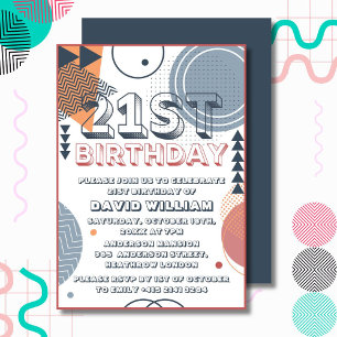 Invitación Retro 80 Negrita vibrante 21 cumpleaños