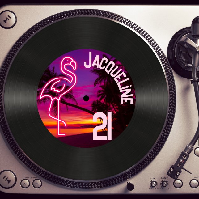 Invitación Rétro 80 Récord Tropical Neon 21 cumpleaños (Subido por el creador)