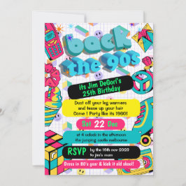 Invitación Retro 90 Funky Neon Glow Disco Cumpleaños