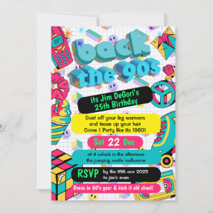 Invitación Retro 90 Funky Neon Glow Disco Cumpleaños