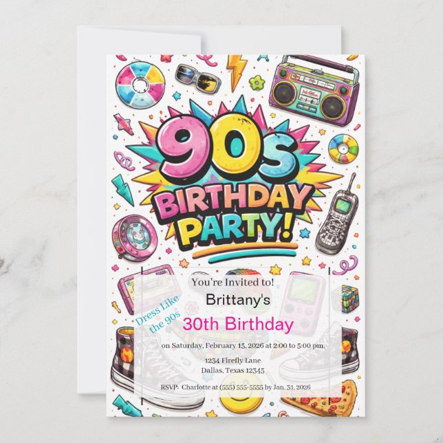Invitación Retro 90s Modern 30th Birthday (Anverso)