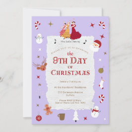 Invitación Retro 9th Day of Christmas Cute Mid-Century Xmas