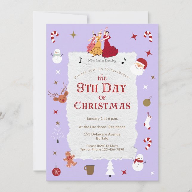 Invitación Retro 9th Day of Christmas Cute Mid-Century Xmas (Anverso)