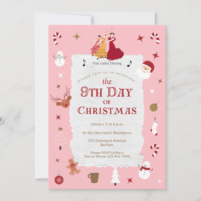 Invitación Retro 9th Day of Christmas Cute Mid-Century Xmas (Anverso)