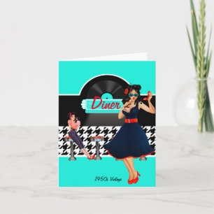 Invitación Retro a cuadros en blanco y negro de Diner de los 