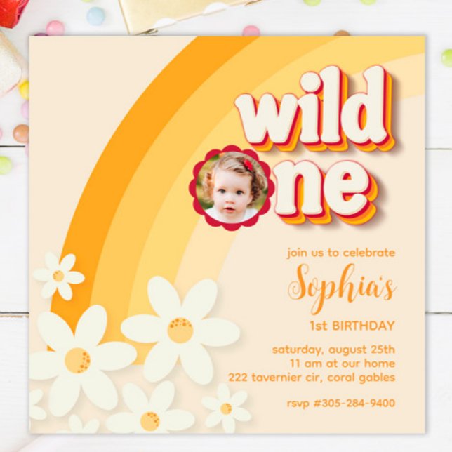 Invitación retro a foto de primer cumpleaños "Wild (Subido por el creador)