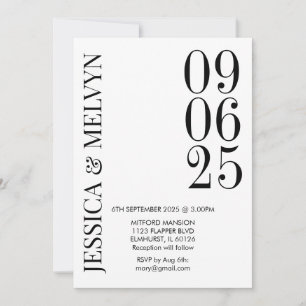 Invitación retro a la boda blanca y negra