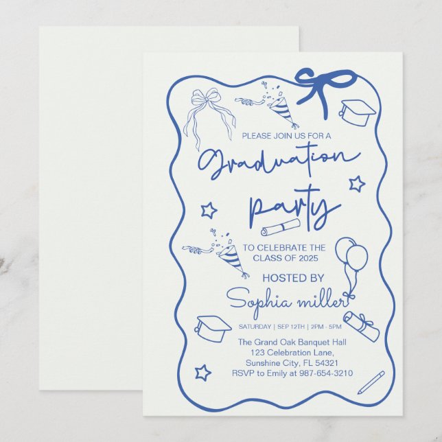 Invitación Retro a la Fiesta de Graduación Clase d (Anverso / Reverso)