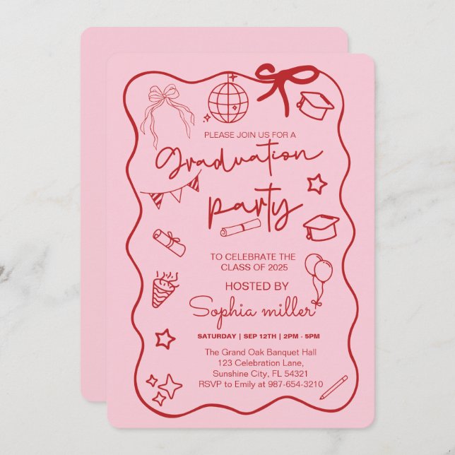 Invitación Retro a la Fiesta de Graduación Clase d (Anverso / Reverso)