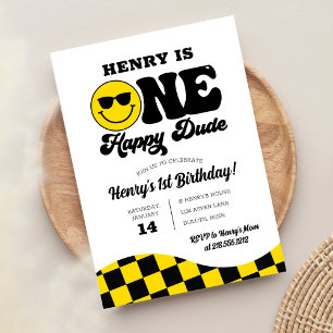Invitación Retro Amarillo Negro Un Tipo Feliz Cumpleaños 1